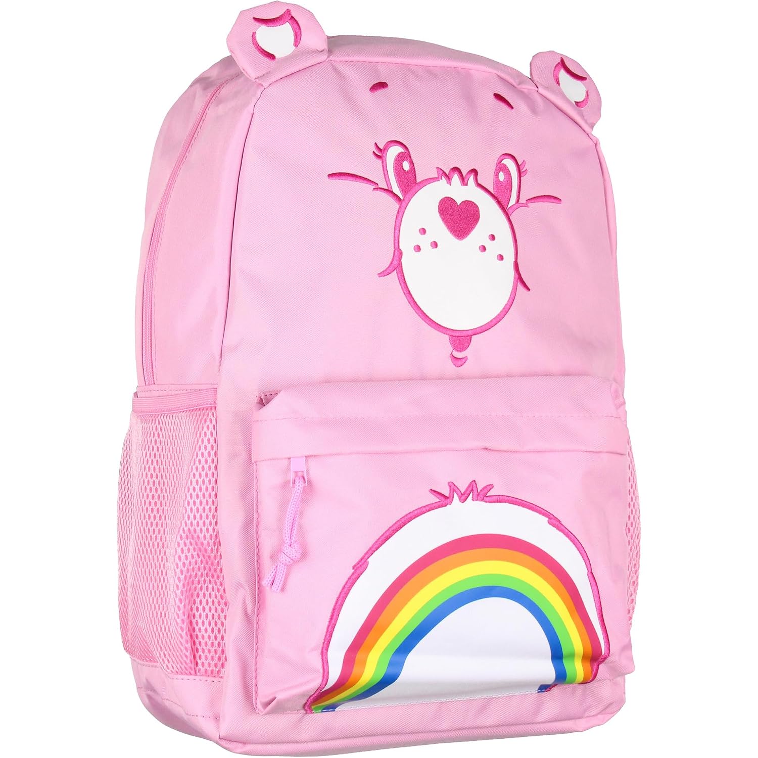 Mad Engine Care Bears Backpack Cheer Bear Embroidered Face Rainbow Belly Badge Design With 3D Ears Laptop School Travel Backpack