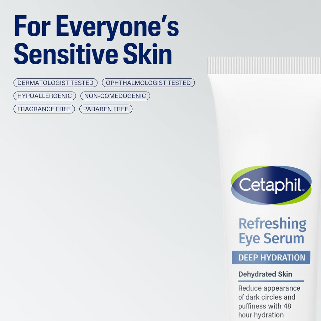 Cetaphil Deep Hydration Refreshing Eye Serum, 0.5 Fl Oz, 48Hr Hydrating Under Eye Cream To Reduce The Appearance Of Dark Circles, With Hyaluronic Acid, Vitamin E & B5 (Packaging May Vary)
