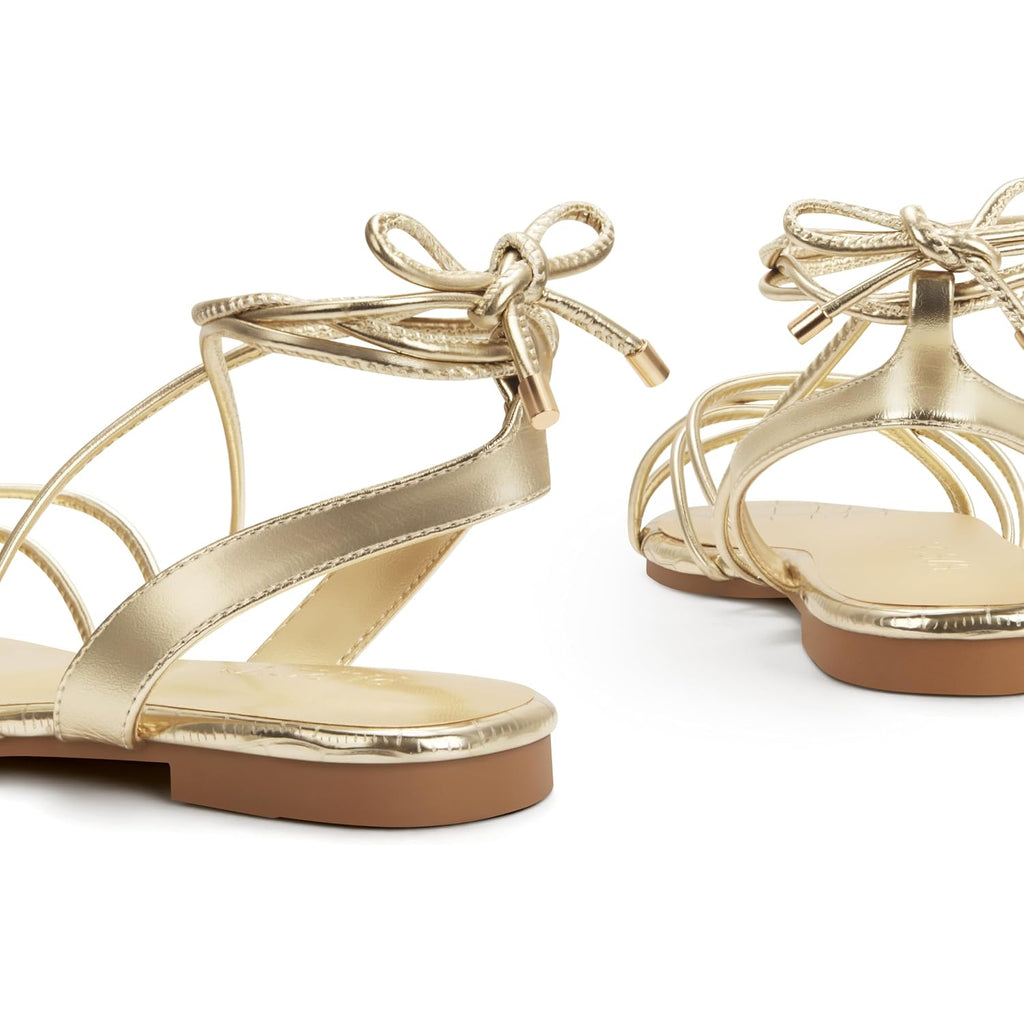 Party Women'S Strappy Sandals Gladiator Lace Up Flats Summer Wrap Open Toe Tie Up Shoes