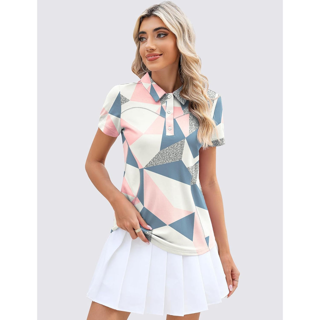 Womens Golf Polo Shirts Collared Short Sleeve T Shirt Lightweight Moisture Wicking Polo Casual 3 Buttons Outfits