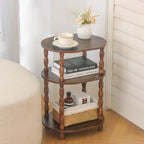 Side Table, 3-Tier Small End Table, Modern Oval Night Stand Accent Table For Living Room, Bedroom, Rustic Brown