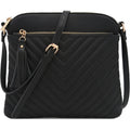 FashionPuzzle Chevron Quilted Medium Crossbody Bag with Tassel Accent