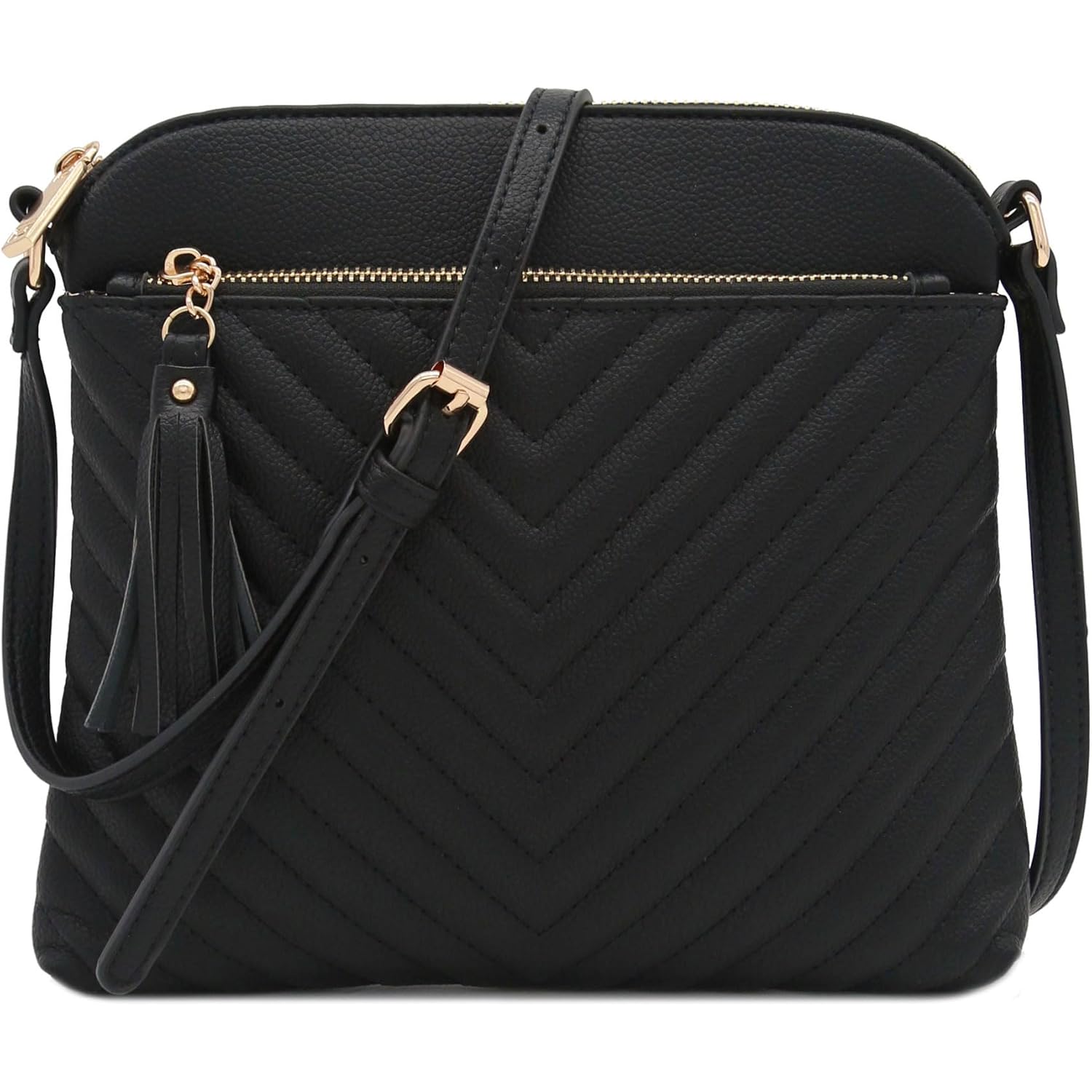 FashionPuzzle Chevron Quilted Medium Crossbody Bag with Tassel Accent
