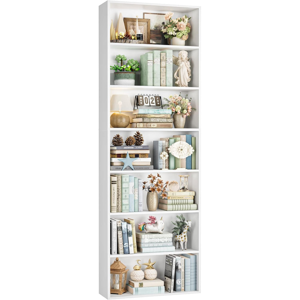 82" Tall Bookshelf, 7-Tier Open Shelves Bookcase, Freestanding Display Storage Shelves, Tall Bookcase Home Decor Furniture For Home Office, Living Room, Bedroom, White