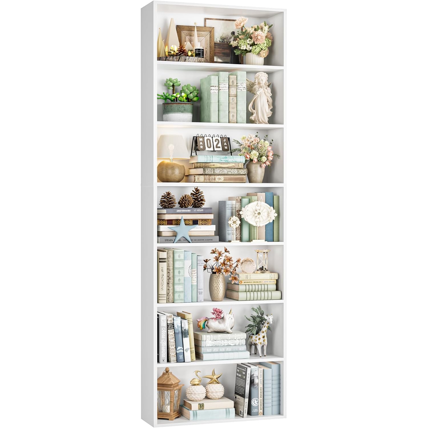 82" Tall Bookshelf, 7-Tier Open Shelves Bookcase, Freestanding Display Storage Shelves, Tall Bookcase Home Decor Furniture For Home Office, Living Room, Bedroom, White