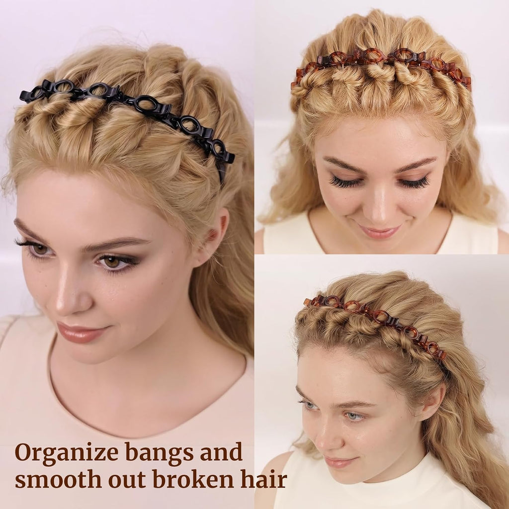 2 Pack Clip Headband For Twisty Bangs, 90S Hair Accessories For Women With 8 Mini Clips, Braided Hair Clip Headbands For Y2K Fashion Styling, Black And Brown