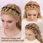 2 Pack Clip Headband For Twisty Bangs, 90S Hair Accessories For Women With 8 Mini Clips, Braided Hair Clip Headbands For Y2K Fashion Styling, Black And Brown