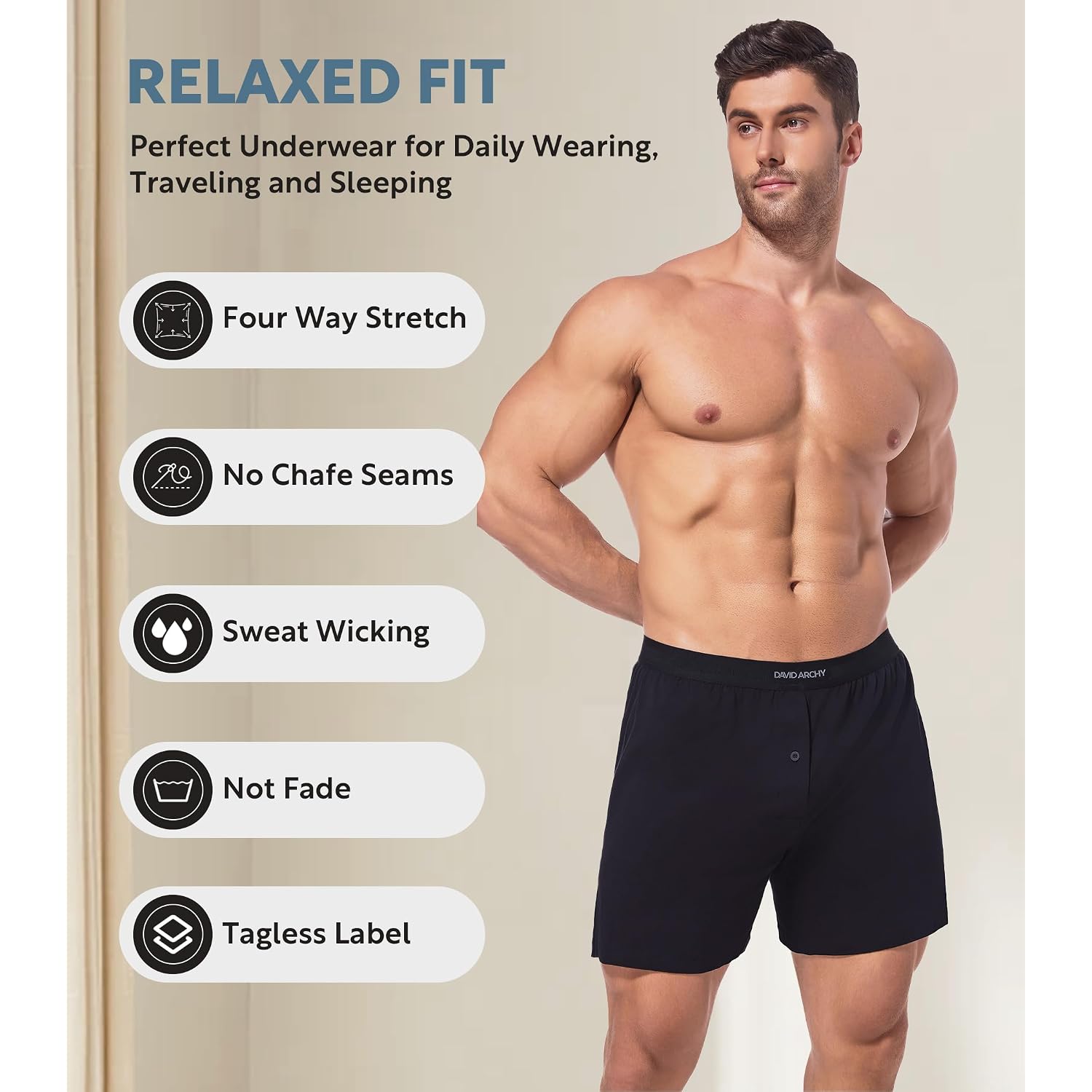 David Archy Combed Cotton Boxers For Men Soft Underwear Mens Boxers Knit Boxer Shorts For Men Pack