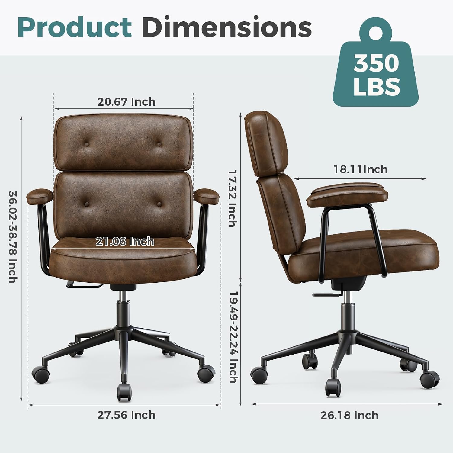 Olixis Ergonomic Home Office Desk Chair, Pu Leather Computer Chair With Lumbar Support Adjustable Height Rolling Swivel Executive Task Armrests, Modern Brown