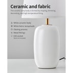 22 Inch White Ceramic Table Lamps Set Of 2, Fabric Lampshade Living Room Office Desk Lamp, E26 Socket Rotary Switch Lighting For Bedroom, Nightstand, Reading, Office, Study, Corner, Home Decor