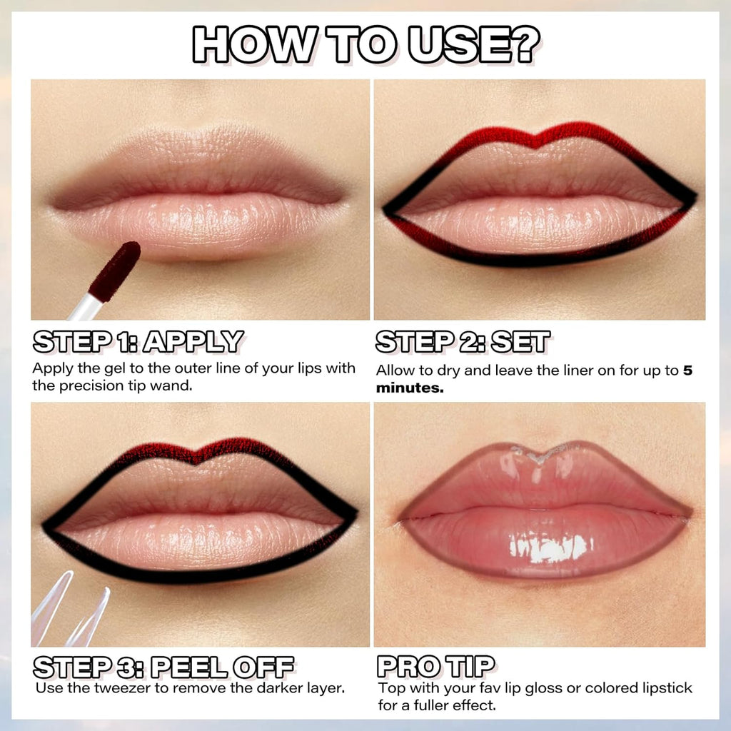Cilrofelr Peel Off Lip Liner Stain, Long Wear Tattoo Lip Liner with Tweezer, Peel Off Lip Stain with Matte Finish, Long Lasting, Waterproof, Transfer-proof, Highly Pigmented Color (Cocoa)