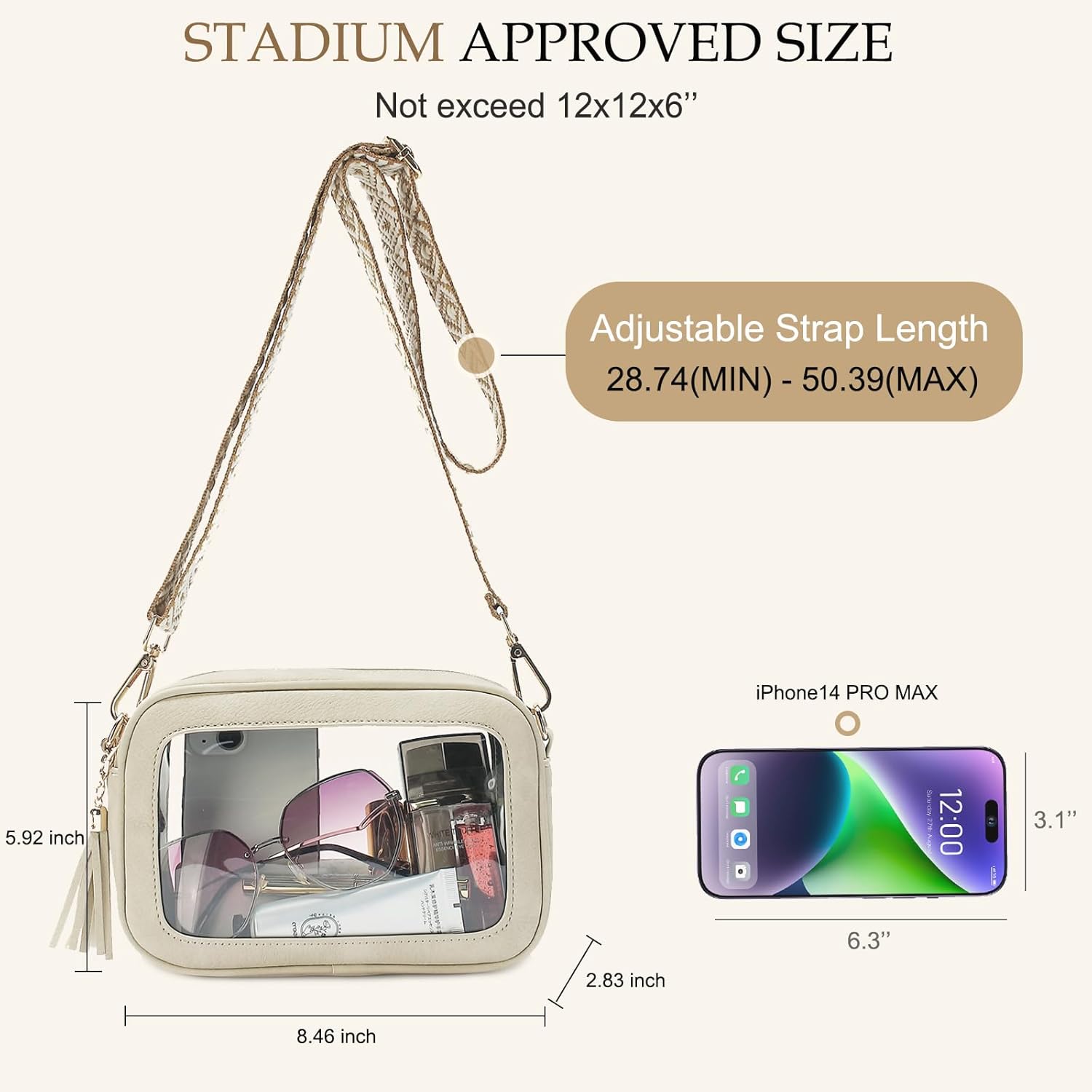 LOXOMU Clear Crossbody Bag Stadium Approved - Waterproof Clear Purses for Women Stadium Bag with Adjustable Guitar Strap | Stadium Approved, Waterproof, Stadium Approved, Waterproof, Stadium Bag