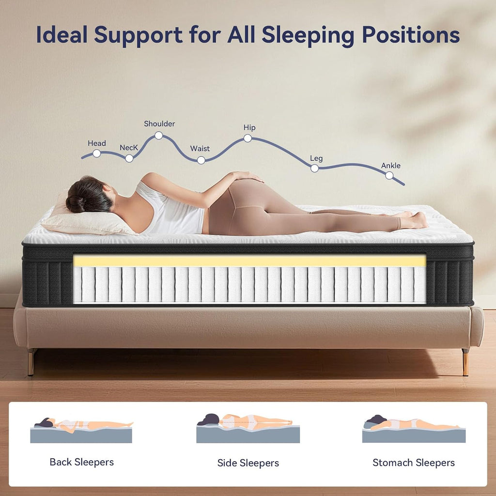 Cryreina Queen Mattress, Mattress Queen Size 14 Inch In A Box, Hybrid Queen Size Mattresses Medium Firm Support For Pressure Relief, Breathable & Durable