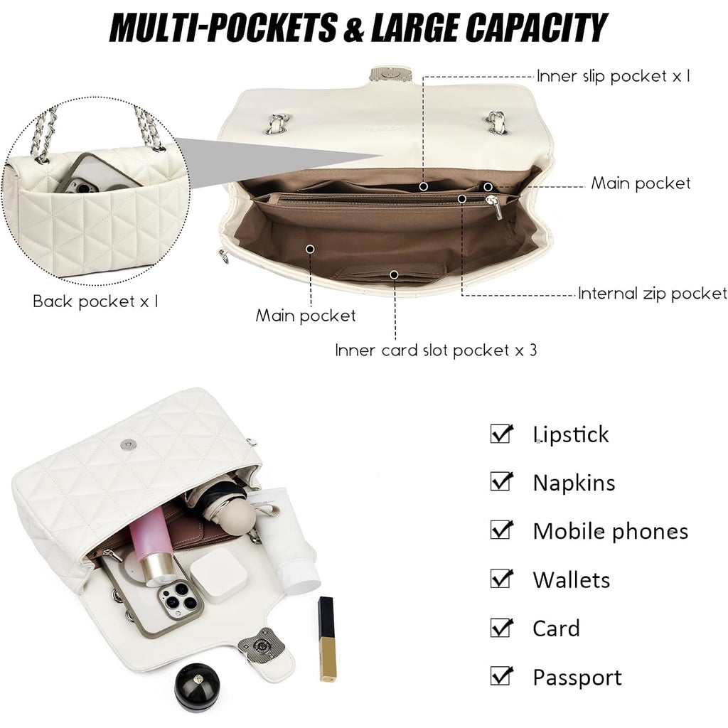 Quilted Crossbody Bags For Women - Small Leather Cross Body Shoulder Handbags Satchel Designer Evening Chain Purses | Cute Pendant Charm