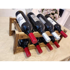 8-Bottle Wood Wine Rack - 2-Tier Countertop Wine Bottle Holder For Kitchen, Bar, Pantry, Dining Room | Small Freestanding Stackable Liquor Storage Organizer, Carbonized Pine