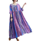 Women Summer Dress With Pockets Plus Size Boho Floral Print Round Neck Loose Casual Flowy Dress