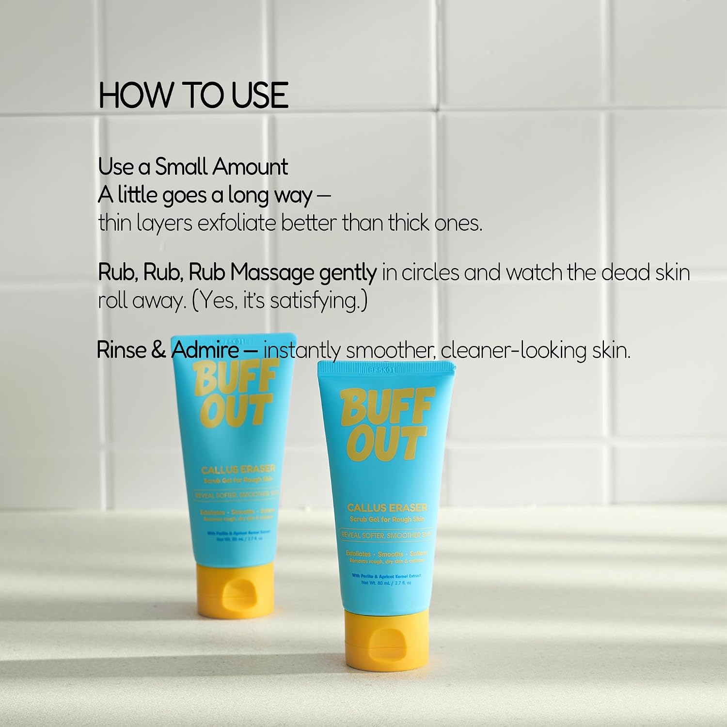 Buffout Callus Eraser Exfoliating Gel – Body Care Exfoliator Scrub & Exfoliant For Feet, Heels, Elbows & Knees – Dead Skin Care With Perlite & Apricot Seed Powder
