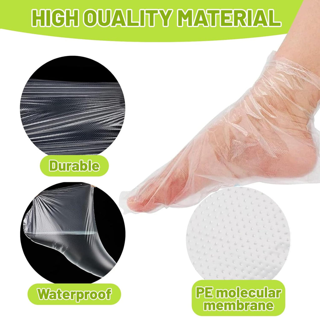 200 Pcs Disposable Foot Covers For Wax Therapy Plastic Waterproof Foot Mask Socks With Adhesive Stickers Home Pedicure Supplies Leak-Proof