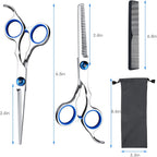 Hair Cutting Scissors Shears Set, Ekuci Professional Home Haircutting Scissors Thinning Shears Kit With Free Comb And Storage Bag For Men Women Home Salon Barber Cut Kit (Silver)