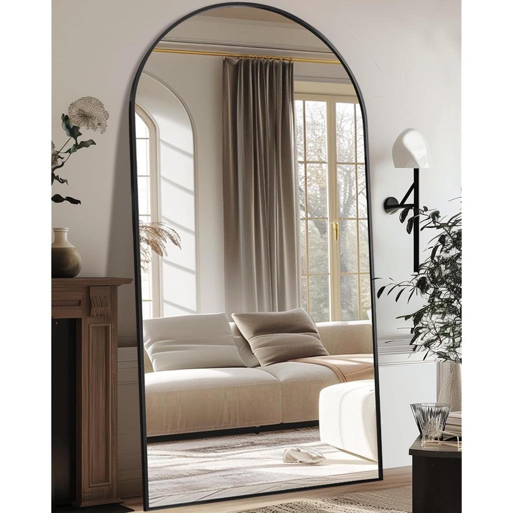 Antok Oversized Full Length Mirror With Stand, 81"X41" Arched Floor Mirror, Aluminum Frame, Wall Mounted/Leaning/Free Standing, Large Body Mirror For Bedroom Living Room Entryway Dressing Room,Black