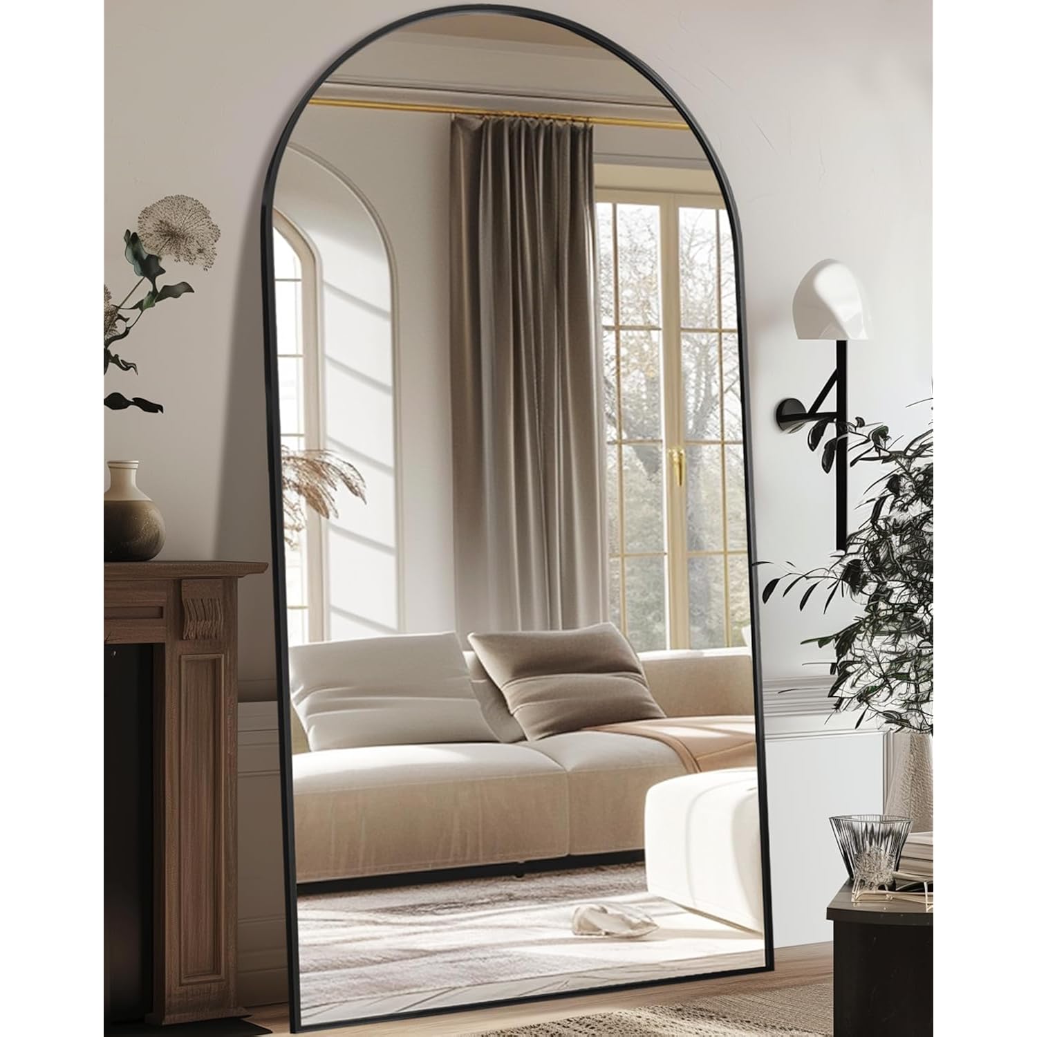 Antok Oversized Full Length Mirror With Stand, 81"X41" Arched Floor Mirror, Aluminum Frame, Wall Mounted/Leaning/Free Standing, Large Body Mirror For Bedroom Living Room Entryway Dressing Room,Black