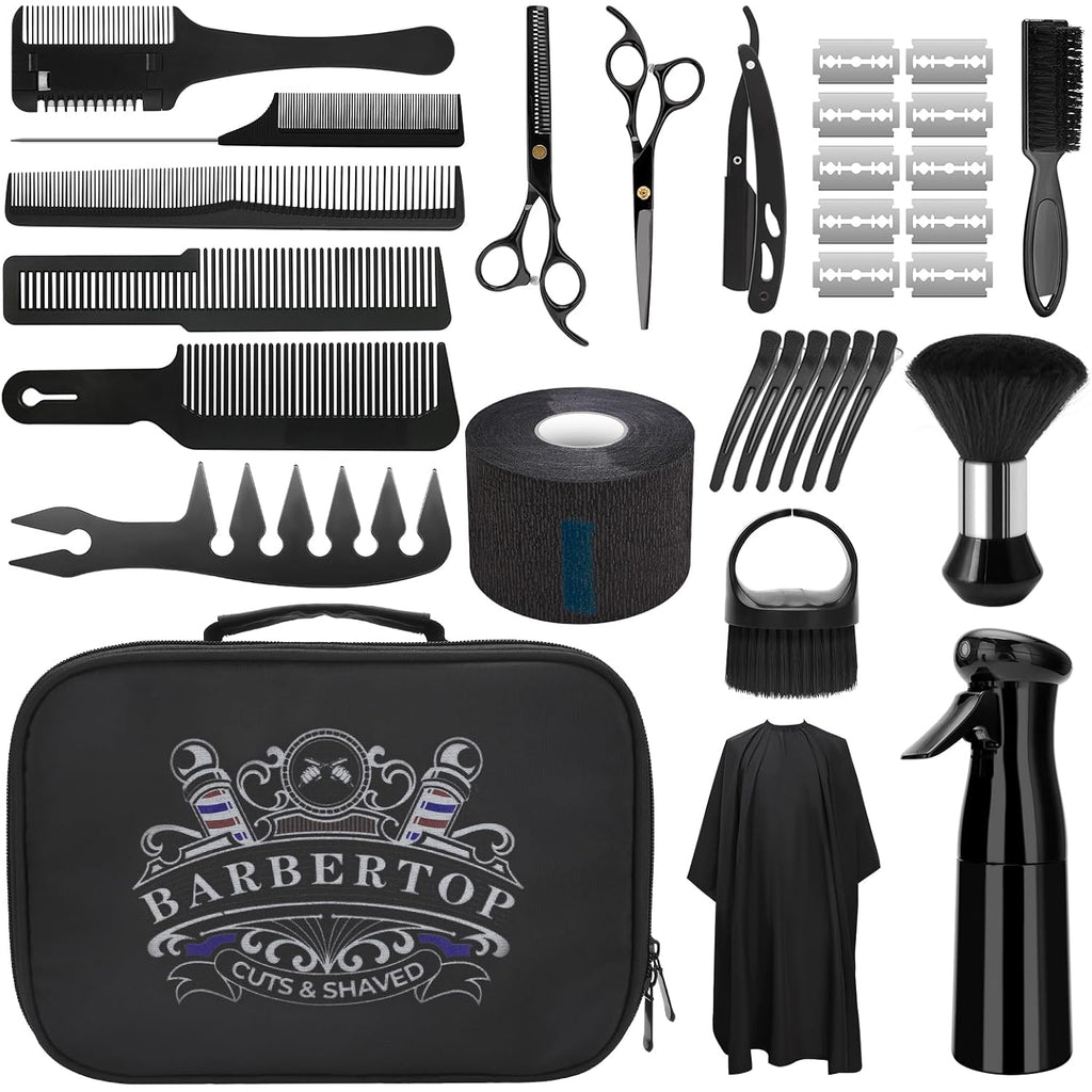 Professional Hair Cutting Scissors Kit, 17 Piece Barber Set With Thinning Shears, Combs, Cape, Razor Blades, Spray Bottle, Neck Duster, Clips, Carrying Case For Salon And Home Use