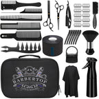 Professional Hair Cutting Scissors Kit, 17 Piece Barber Set With Thinning Shears, Combs, Cape, Razor Blades, Spray Bottle, Neck Duster, Clips, Carrying Case For Salon And Home Use