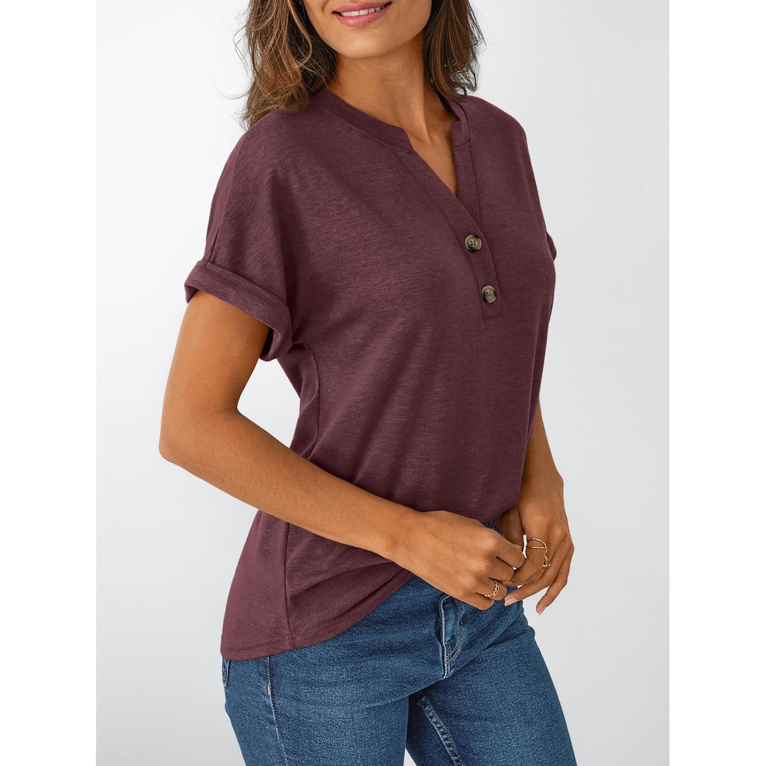 Women's Short Sleeve Shirts Henley Dressy Casual Summer Tops 2026 Spring Fashion Trendy Cute T-Shirts
