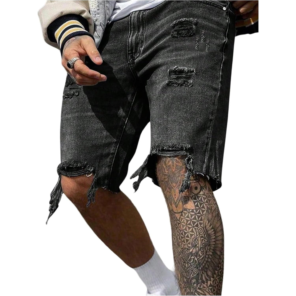 Soly Hux Men'S Ripped Jean Shorts Streetwear Distressed Straight Leg Summer Denim Shorts