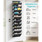 10 Tier Clear Over The Door Shoe Organizer Storage, Deep Pockets Large Hanging Shoe Rack For Closet Door, Fit 20 Pairs Shoe Holder Hanger For Sneakers, Boots (Black)
