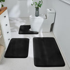 Bathroom Rugs Sets 3 Piece, Ultra Soft Velvet Memory Foam Bath Rugs, Non-Slip & Pvc Backing Bathroom Mat Set, Washable Quick Dry Bath Rug - Black