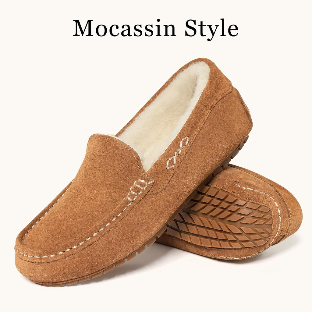 Kidmi Women'S Genuine Suede Moccasin Slippers Fluffy Cozy House Shoes With Soft Sole Indoor/Outdoor