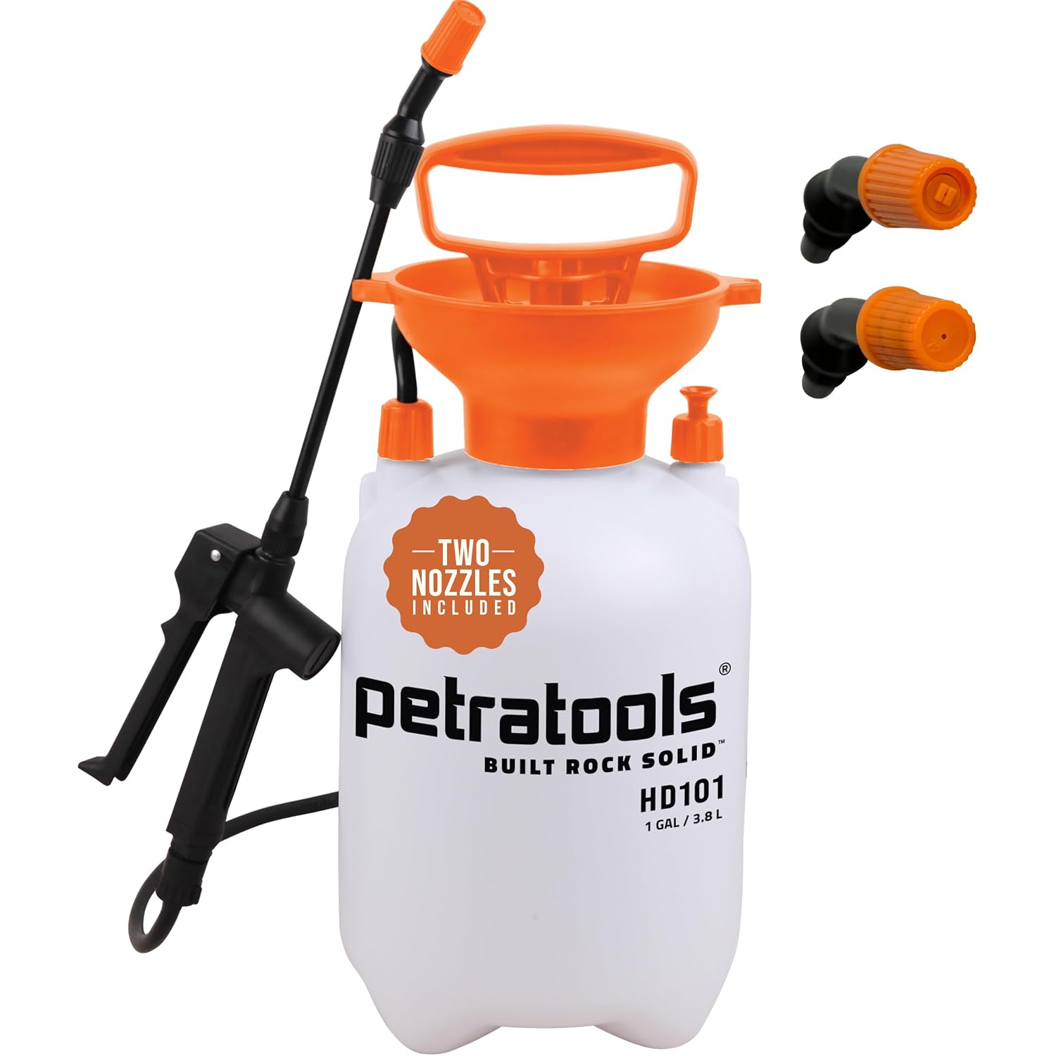 Petratools 1 Gallon Pump Sprayer – Hd101 Garden Sprayer For Weeds, Lawn Care & Pesticides – 52” Long Hose, 2 Nozzles & Easy Carry Handle – Durable & Lightweight