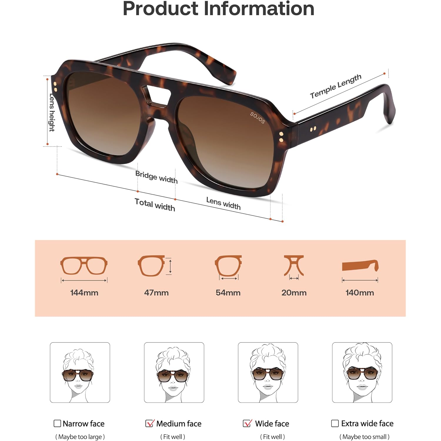 SOJOS Retro Thick Polarized Aviator Sunglasses for Women Men, Large Trendy Bold Square Pilot Shades SJ2385