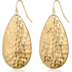 Hammered Teardrop Earrings for Women - Boho Dangling Statement Dangle Earrings, Elegant Textured Tear Drop Dangles in Gold Tone or Silver Tone