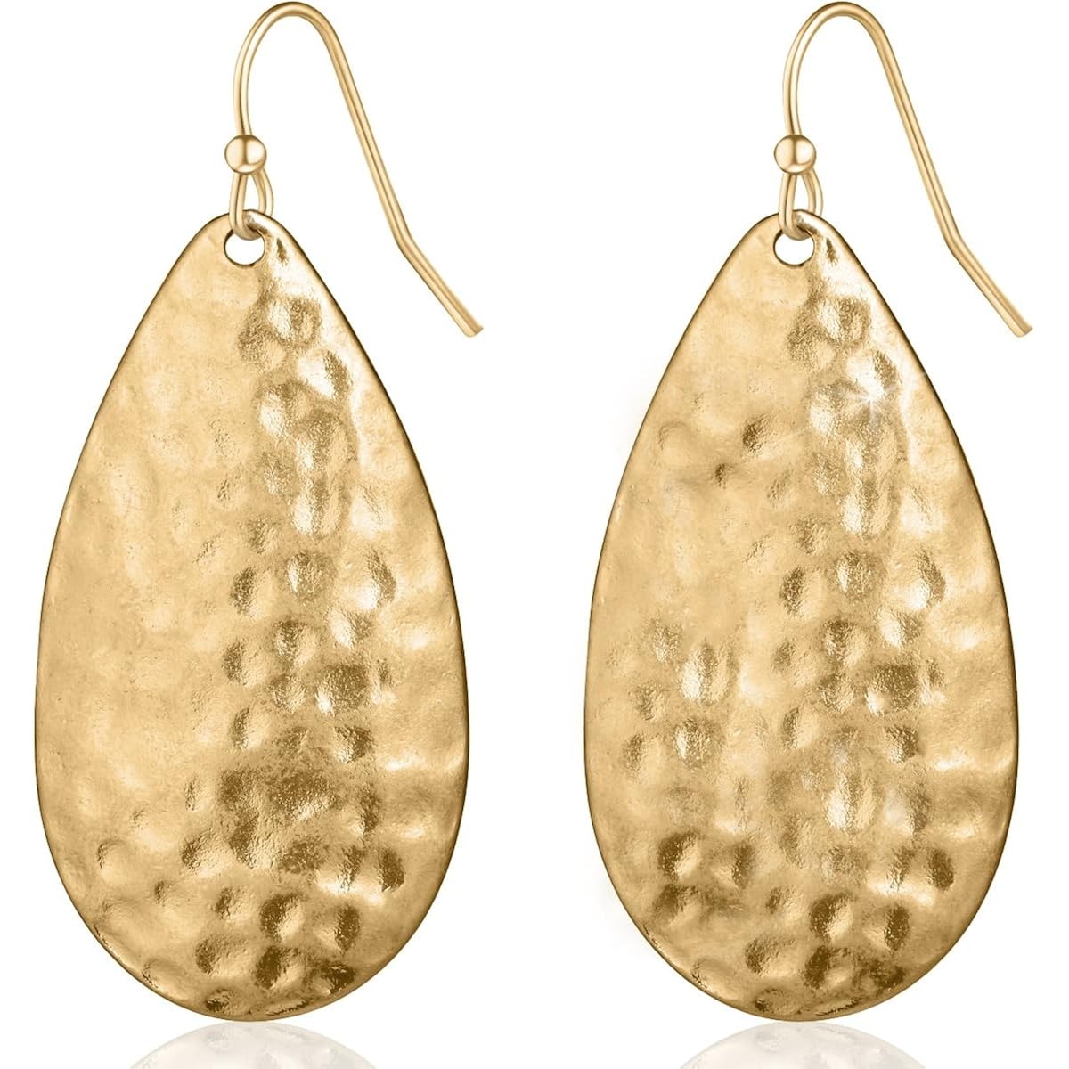 Hammered Teardrop Earrings for Women - Boho Dangling Statement Dangle Earrings, Elegant Textured Tear Drop Dangles in Gold Tone or Silver Tone
