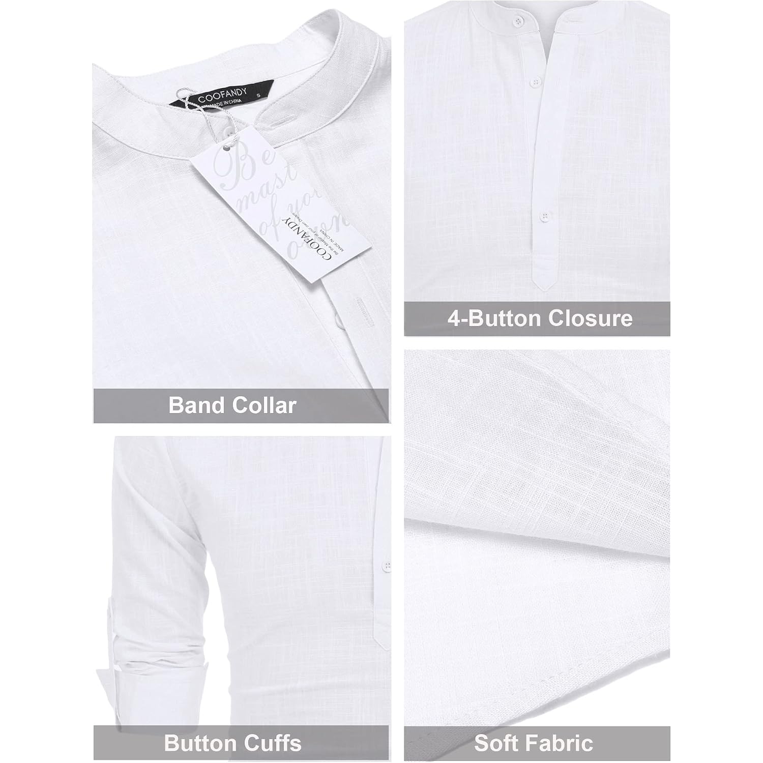 Coofandy Men'S Cotton Linen Henley T-Shirt Long Sleeve Hippie Casual Beach T-Shirts