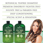 First Botany Tea Tree Mint Shampoo & Conditioner For Men & Women - Pure Tea Tree & Peppermint Oil - Fights Hair Loss, Dandruff, Lice & Itchy Scalp, Promotes Hair Growth - Sulfate Free - 16 Fl Oz X 2
