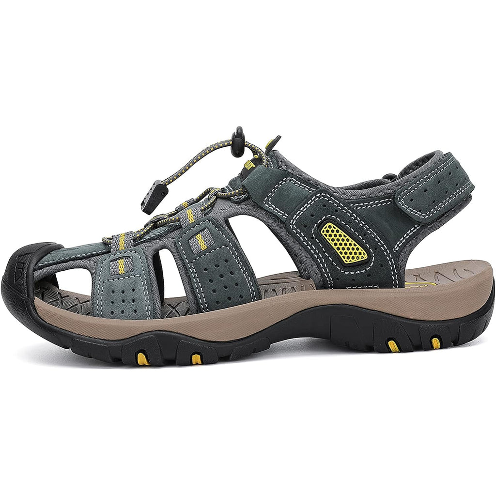 Flarut Men'S Sport Sandals Outdoor Hiking Sandals Closed Toe Leather Athletic Lightweight Trail Walking Casual Sandals Water Shoes