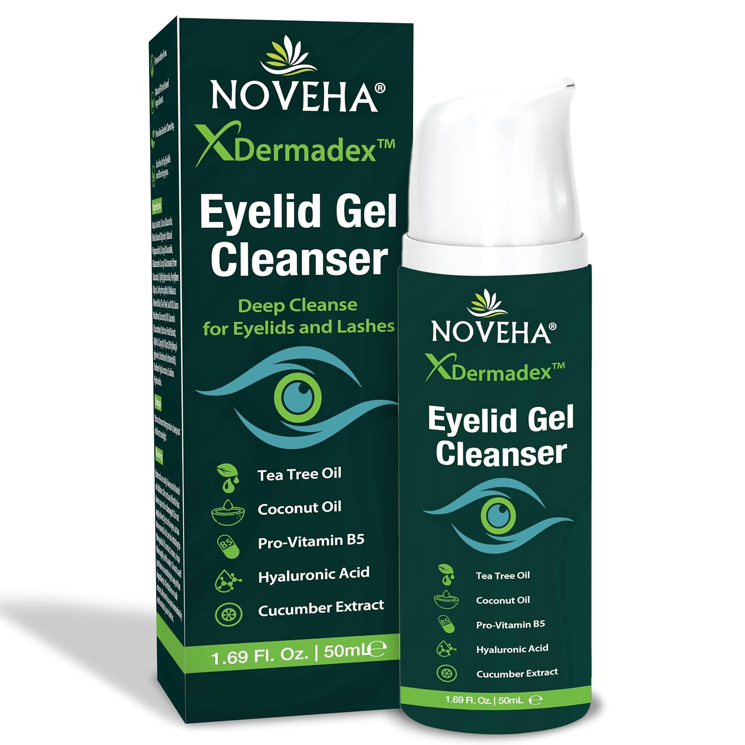 Noveha Eyelid & Lash Gel Cleanser With Pro-Vitamin B5, Tea Tree Oil & Hyaluronic Acid – Gentle Daily Cleansing Gel For Eyelids & Lashes – Refreshing Eye Area Care – 50Ml (1 Pack)