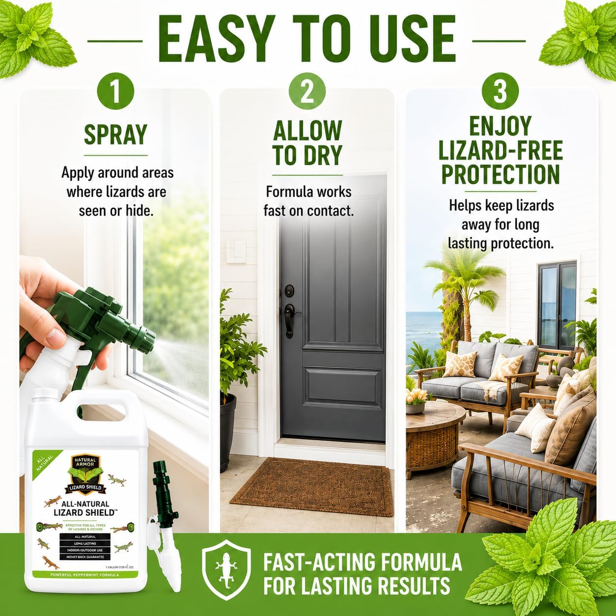 Lizard & Gecko Repellent Spray - Powerful Peppermint Formulation Repels All Types Of Lizards & Geckos And Works Better Than Ultrasonic Gimmicks – 128 Fl Oz - Gallon Ready To Use