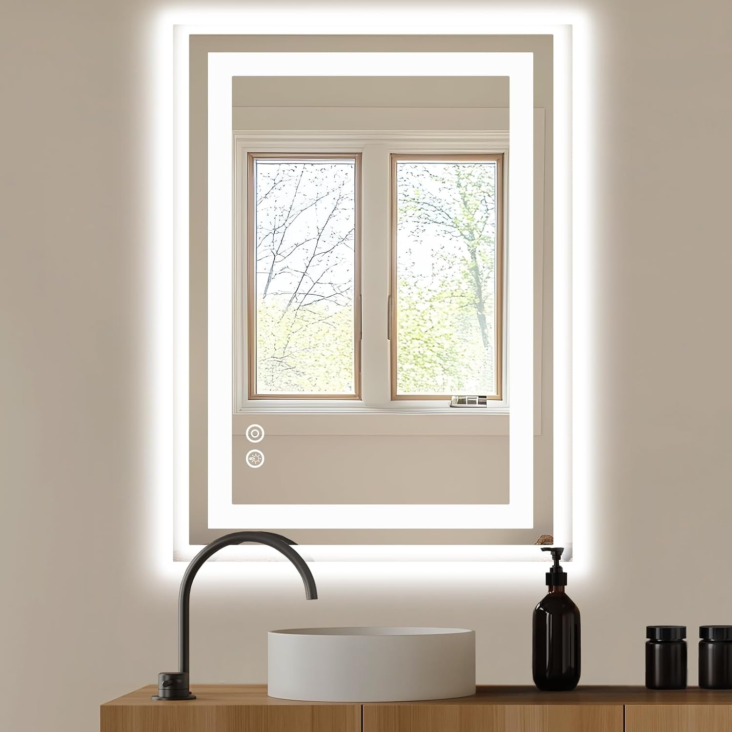 Dumos 24.1"X32.1" Led Bathroom Mirror, Smart Anti-Fog Bathroom Vanity Mirror With Front Light & Backlit, 3 Color Temperatures, Dimmable, Memory Function