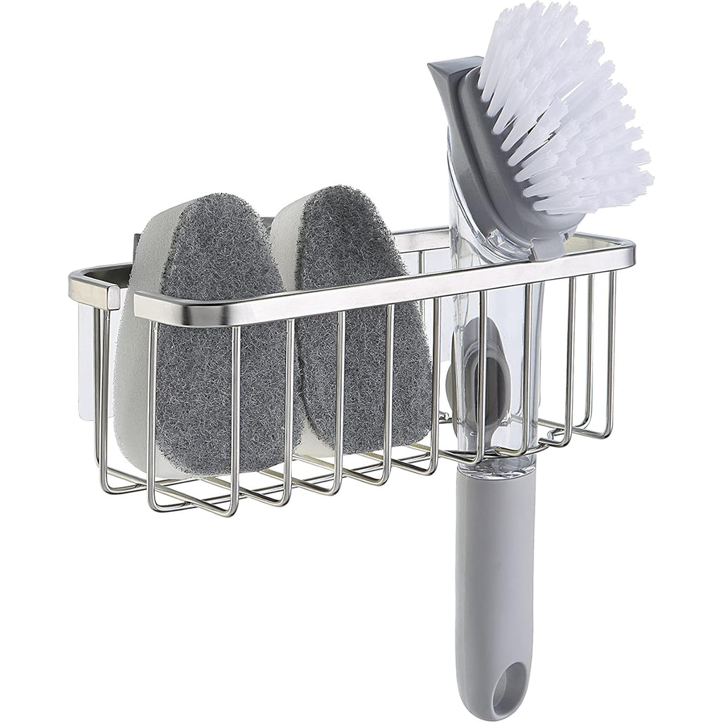 SunnyPoint NeverRust Deluxe Kitchen & Bathroom Sink Sponge Holder Organizer with Adhesive Mount - Additional Suction Cup Included – Sponge & Brush NOT Included – 7.4 x 3.3 x 2.75 Inch