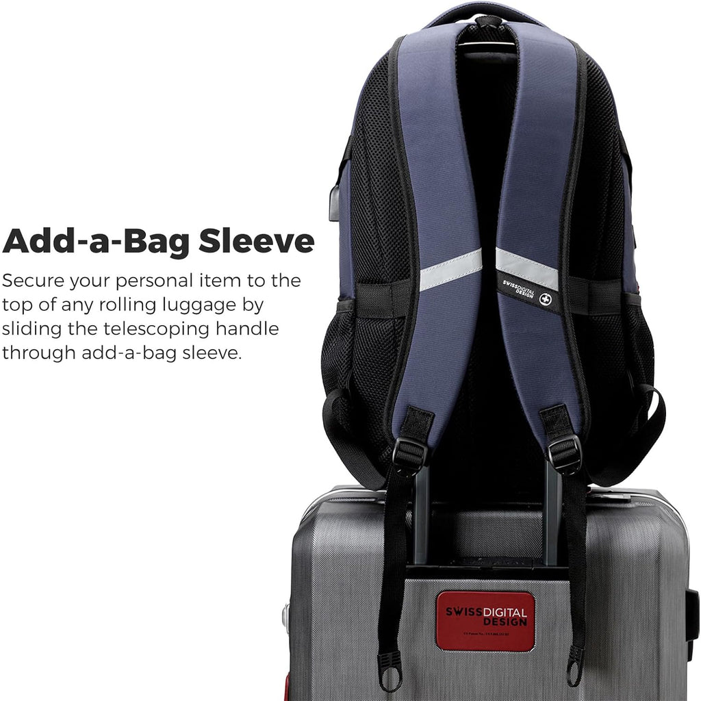Swissdigital Design Laptop Backpack With Usb Charging Port, Travel Backpack Fits 15.6 Inches Computer, 31L College School Backpack For Men, Blue/Black | Sd803-12