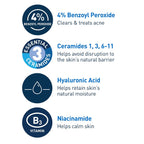 Cerave Acne Foaming Cream Cleanser, 4% Benzoyl Peroxide Face Wash With Hyaluronic Acid, Niacinamide & Ceramides, Gentle Daily Acne Treatment For Face