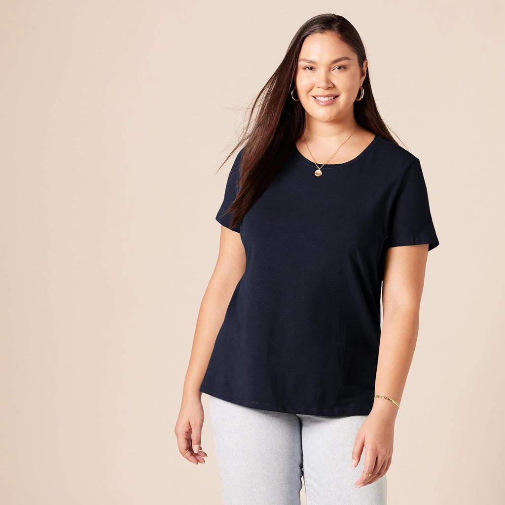 Women's Regular-Fit Short-Sleeve T-Shirt (Crewneck and V-Neck Options), Multipacks