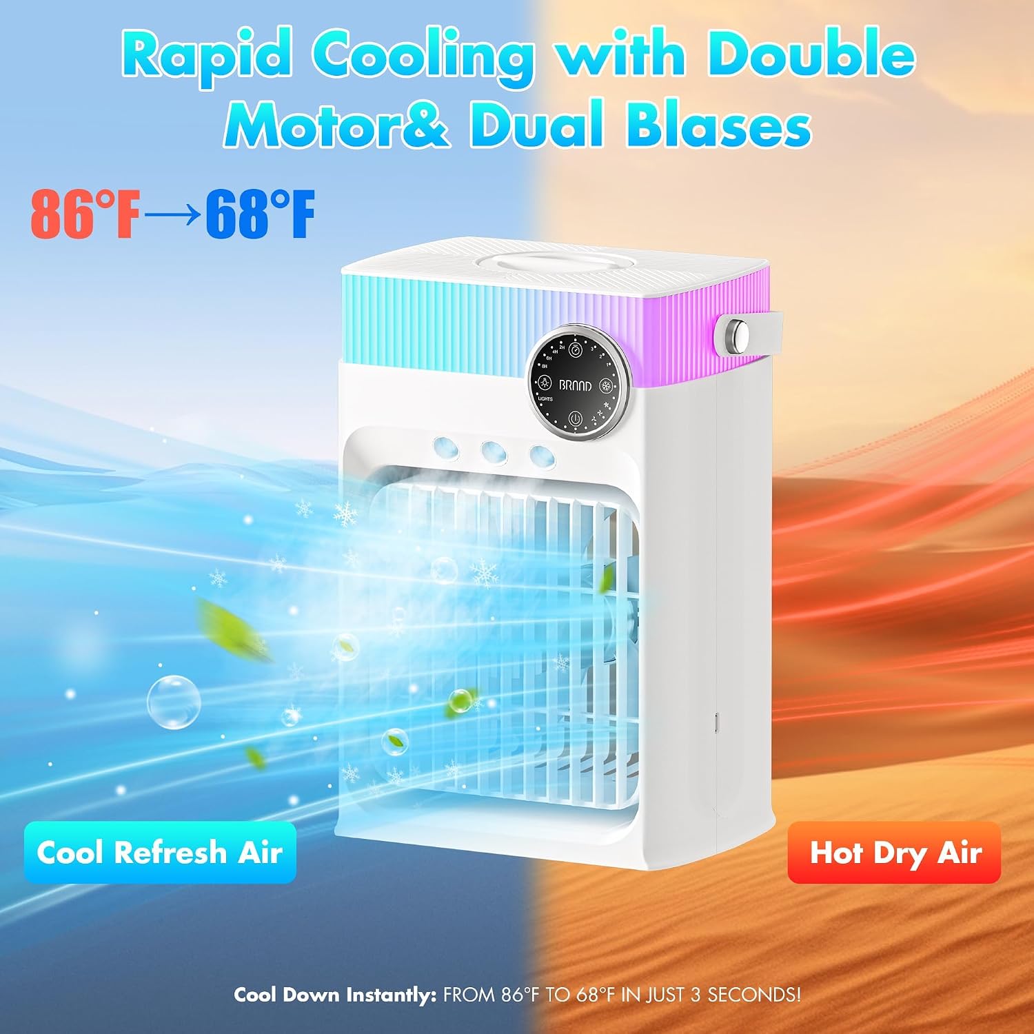 Portable Air Conditioners, Mini Portable Ac Unit For Bedroom, 1200Ml Small Cooling Fan With Remote, 3 Mist, 3 Speed, 8 Light, 2-8H Timer Personal Cooler Fans For Office Camping Car Desk(White)