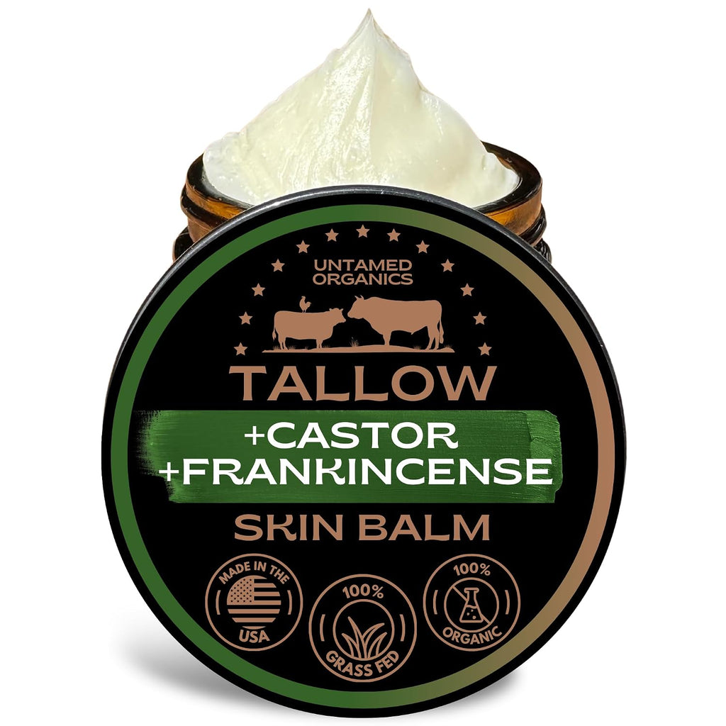 Untamed Organics Beef Tallow Balm For Skin & Face With Castor Oil & Frankincense - 100% Grass-Fed Tallow Face & Body Moisturizer For Dry Sensitive Skin - 2 Oz