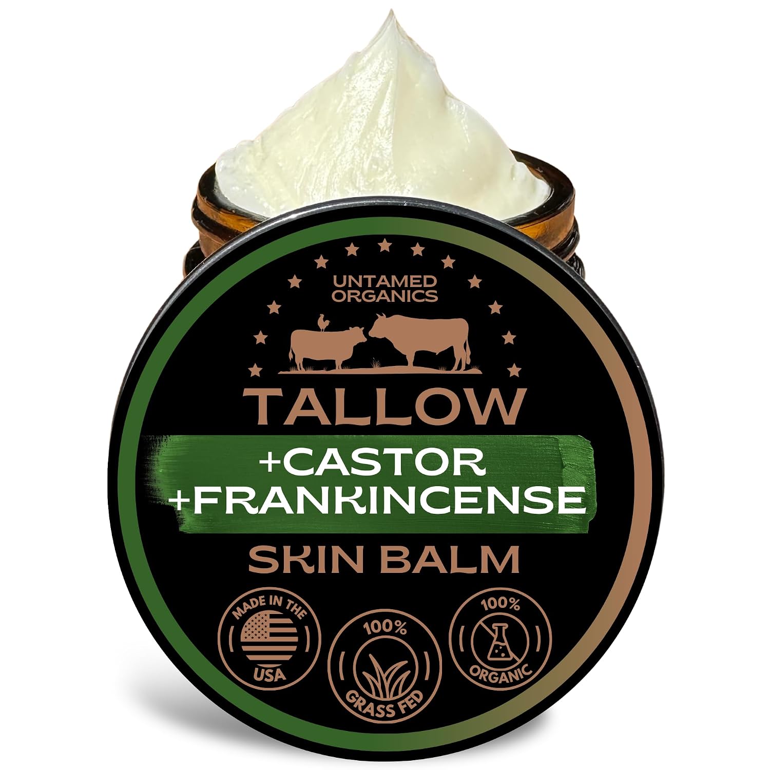 Untamed Organics Beef Tallow Balm For Skin & Face With Castor Oil & Frankincense - 100% Grass-Fed Tallow Face & Body Moisturizer For Dry Sensitive Skin - 2 Oz