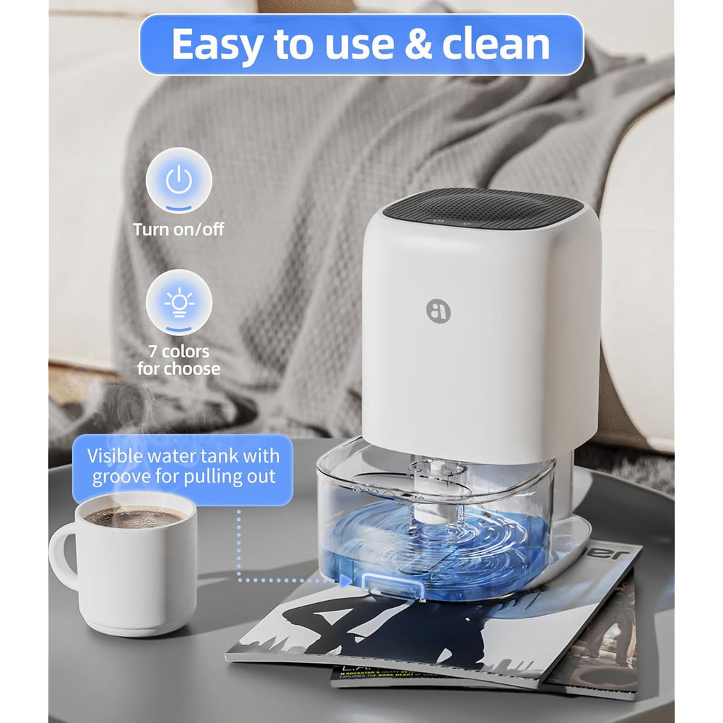 35 Oz Dehumidifier For Bedroom Rv, Quiet With Auto Shut Off, White | 280 Sq.Ft Small Dehumidifiers For Home Bathroom Closet, 7 Color Light, 28Db Ultra Quiet, 35Oz Water Tank